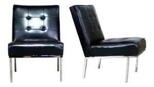 Paoli Chair Co. Black Naugahyde & Chrome Slipper Chairs - a Pair