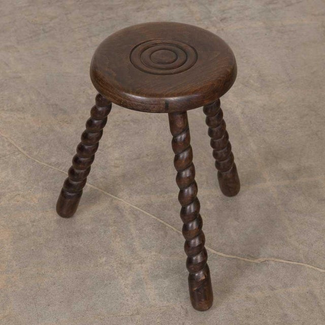 French 1950s Tall French Wood Tripod Stool For Sale - Image 3 of 9