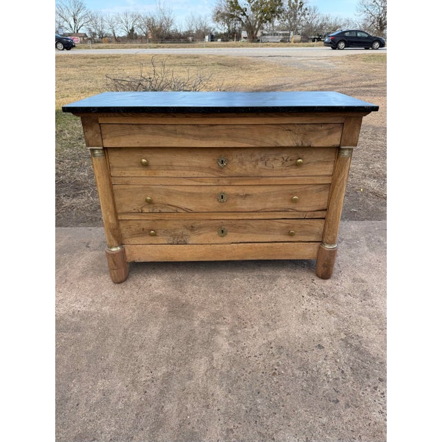 19th Century 19th Century French Empire Walnut Bleached Marble Top Chest of Drawer / Commodes For Sale - Image 5 of 12