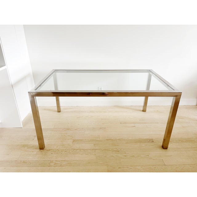 Postmodern Vintage Postmodern 1970s Milo Baughman Style Chrome and Glass Dining Table For Sale - Image 3 of 6