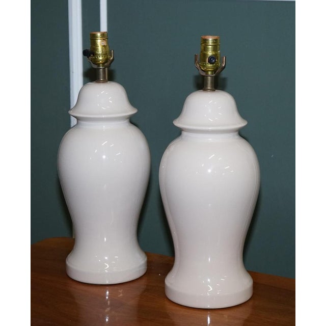 1970s Vintage Cream Porcelain Lamps, 1970s, Set of 2 For Sale - Image 5 of 16