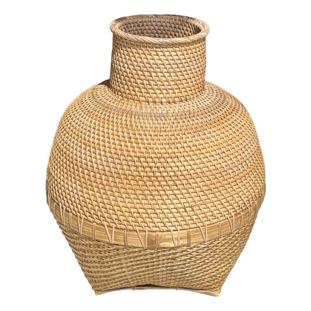 Indonesian Wickerwork Jar Basket For Sale