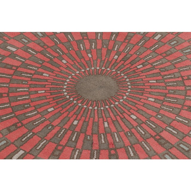 Rug & Kilim Rug & Kilim’s French Art Deco Circle Rug in Red and Gray Geometric Pattern For Sale - Image 4 of 7