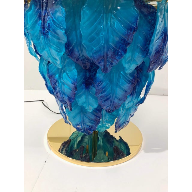 Italian Delicatezza Gold Blue Murano Glass Leaves Table by Fabio LTD For Sale - Image 9 of 9