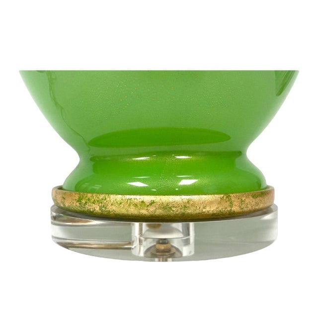 Mid Century Murano Glass Marbro Green & Gold Lamp, Restored Vintage