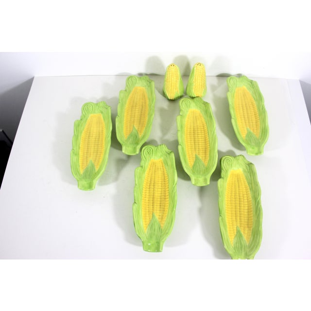 1970s 1970’s Vintage Ceramic Corn on the Cob Dishes With Salt and Pepper Shakers - 8 Pieces For Sale - Image 5 of 12