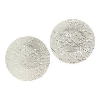 Bordallo Pinheiro White Maple Leaf Majolica Serving Platters - a Pair For Sale