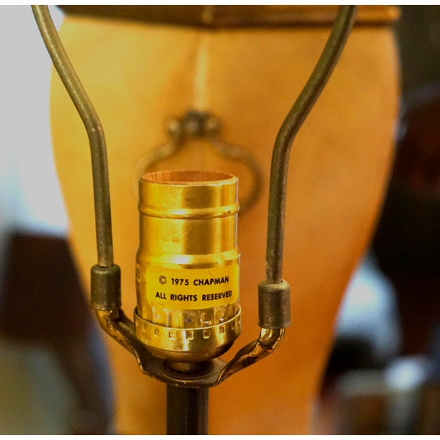 1970s Chapman Manufacturing Vintage Leather and Brass Table Lamps & Lamp Shade - a Pair For Sale In Los Angeles - Image 6 of 13