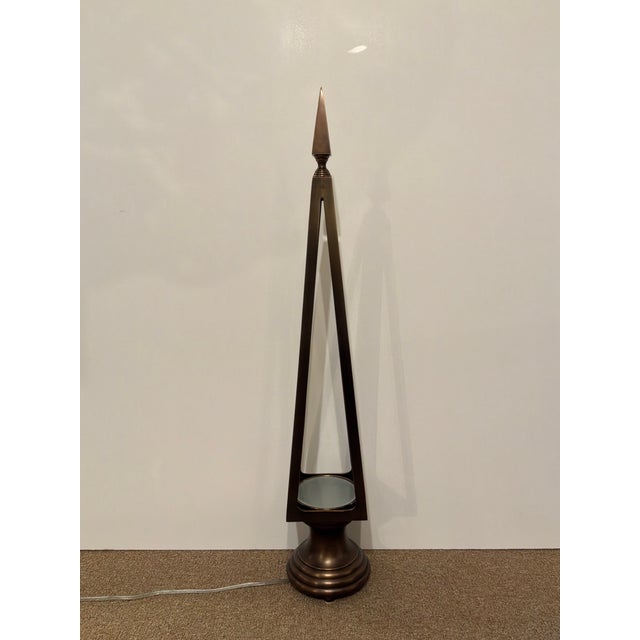 Contemporary Global Views Co Open Obelisk Bronze Lamp For Sale - Image 3 of 6