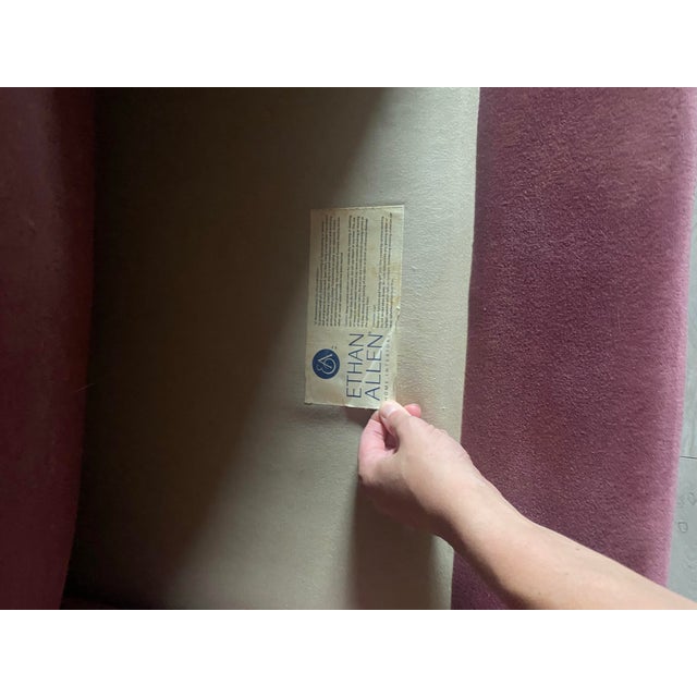 Ethan Allen 1980s Vintage Velvet Ethan Allen English Roll Armchair For Sale - Image 4 of 9