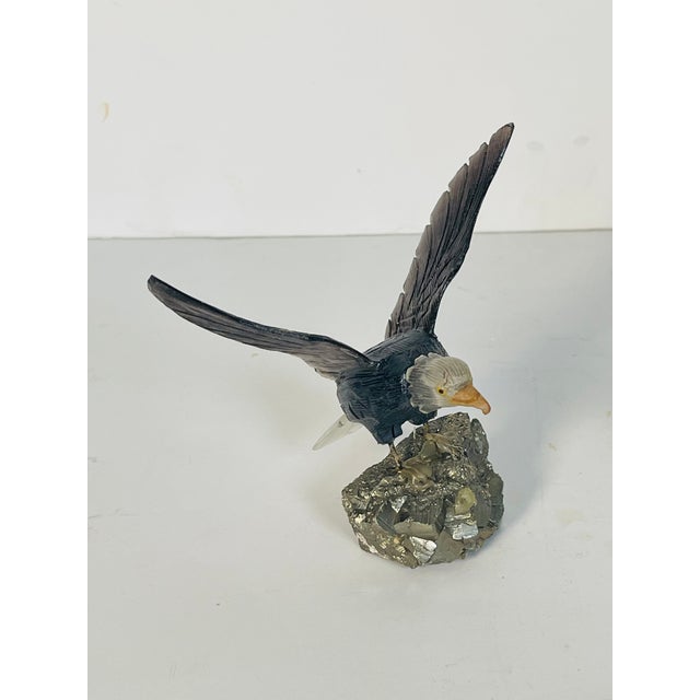 1960s Pair Eagle Semiprecious Stones Birds Sculptures on Pirite Bases For Sale - Image 10 of 10