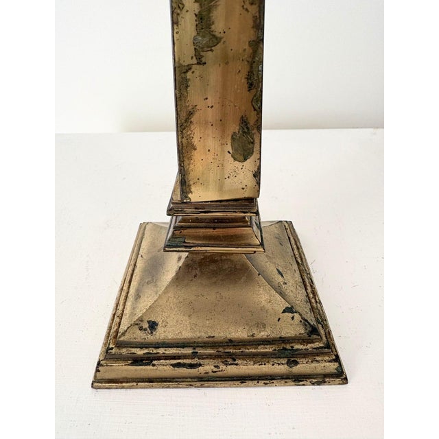 Patinated Brass Column Lamp, Britain, 1940s For Sale - Image 6 of 8