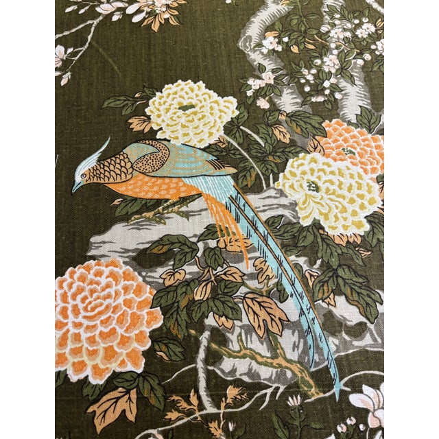 English 22 Yards of Linen Fabric with Pheasants & Floral Trees For Sale - Image 3 of 6