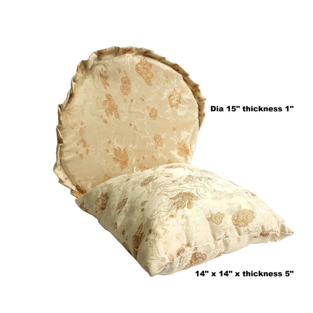 Set Oriental Cream Beige Color Round Square Shape Pillow Cushion For Sale In San Francisco - Image 6 of 7