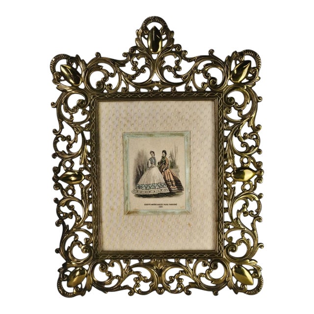 Bronze Gilt Picture Frame Gold Table Top Easel 17" For Sale