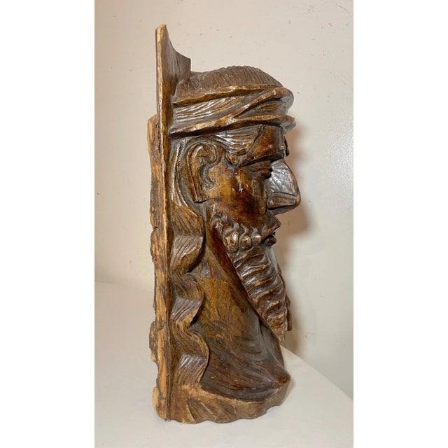 Brown Large Antique Hand Carved Wood Folk Art Religious Jesus Christ Sculpture Bust For Sale - Image 8 of 13