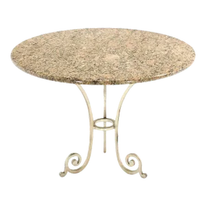 Granite Top Heavy Silvered Wrought Iron Base Round Gueridon Cafe Center Table
