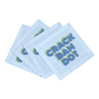 Mahjong Crack Bam Dot Blues Celery Cotton Sateen Cocktail Napkins, Set of 4 For Sale