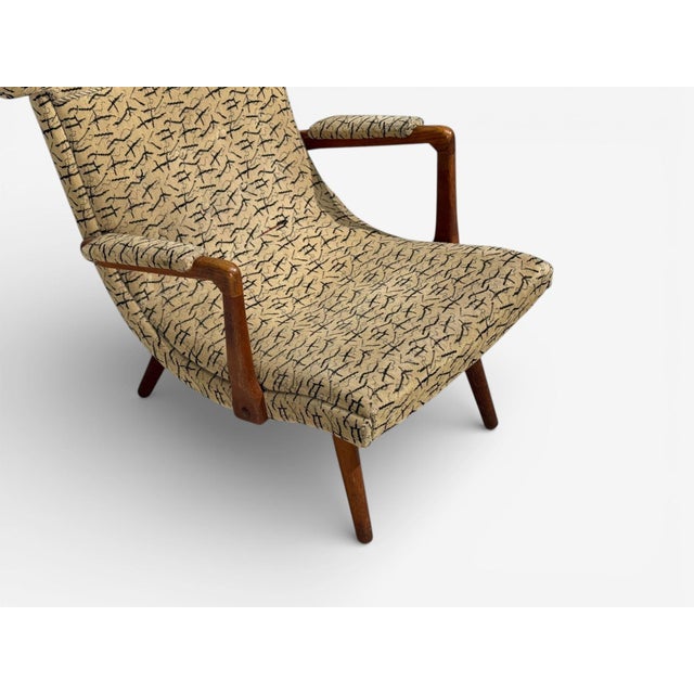 Danish Cabinetmaker, Wingback Chair, Beech, Fabric, Denmark, 1950s For Sale - Image 9 of 10