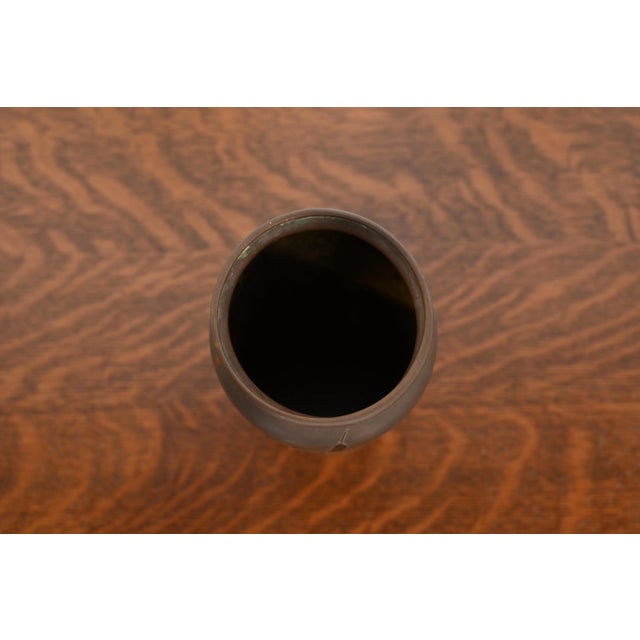 Early 20th Century Heintz Arts & Crafts Sterling Silver on Bronze Vase With Cattail Motif For Sale - Image 5 of 12