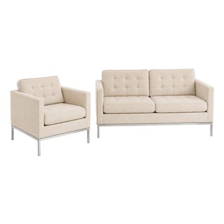 Vintage Florence Knoll Relaxed Two Seater Sofa and Chair Neutral Ivory - Set of 2 For Sale