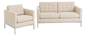 Vintage Florence Knoll Relaxed Two Seater Sofa and Chair Neutral Ivory - Set of 2