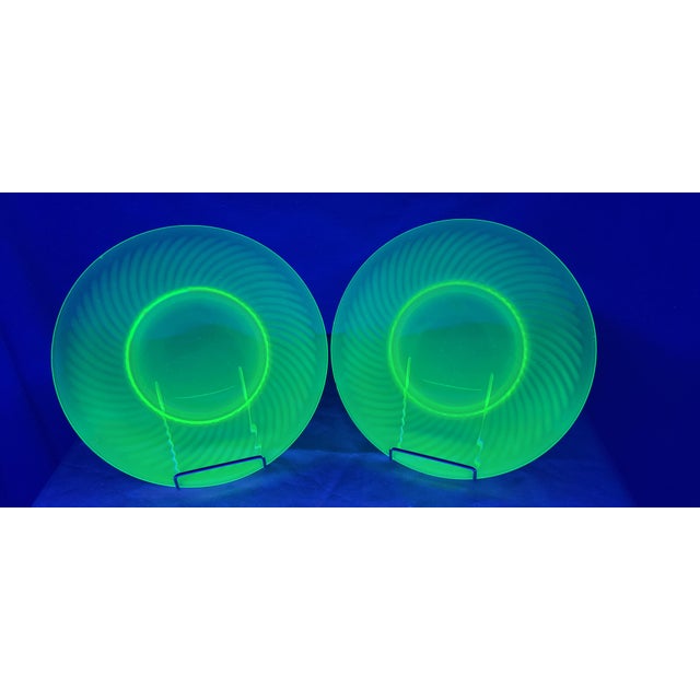 Transparent Green Uranium Glass Salad Plates Set of 6 Early 20th Century For Sale - Image 16 of 18