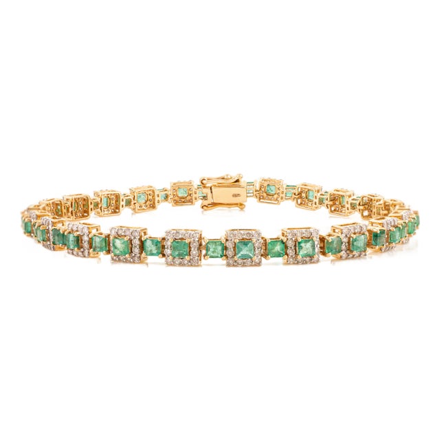 3.12 Carat Zambian Emerald Early 20th Diamond Bracelet by VRJewels in 14k Gold For Sale