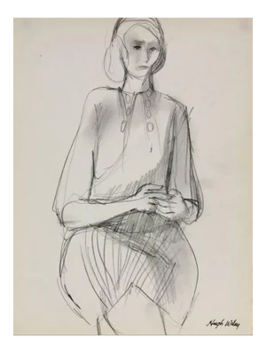 Hugh Wiley Drawing of Seated Woman in Graphite, 1960