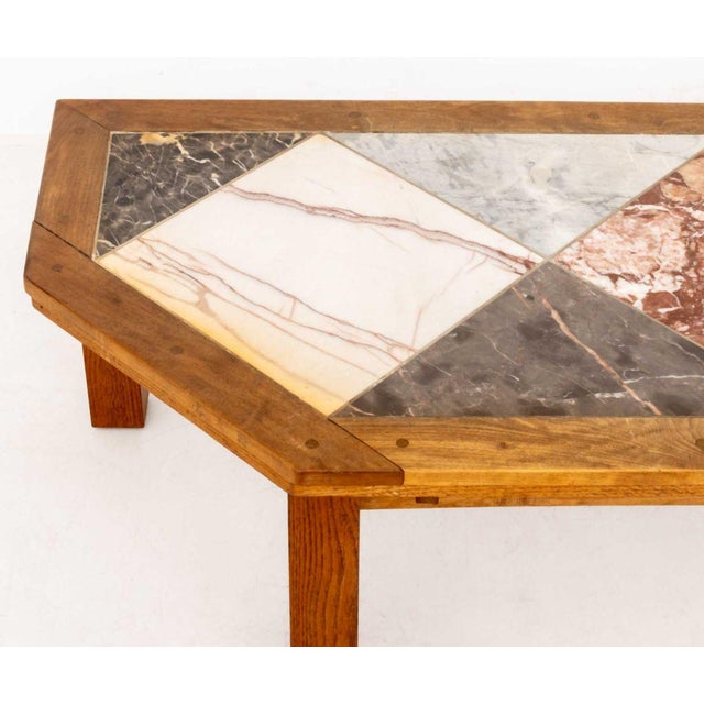 Modern Asymmetrical Marble Top Coffee Table For Sale In New York - Image 6 of 9