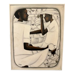1970s Original Painting by Jean Bruno Louisius Unusual Black White and Brown