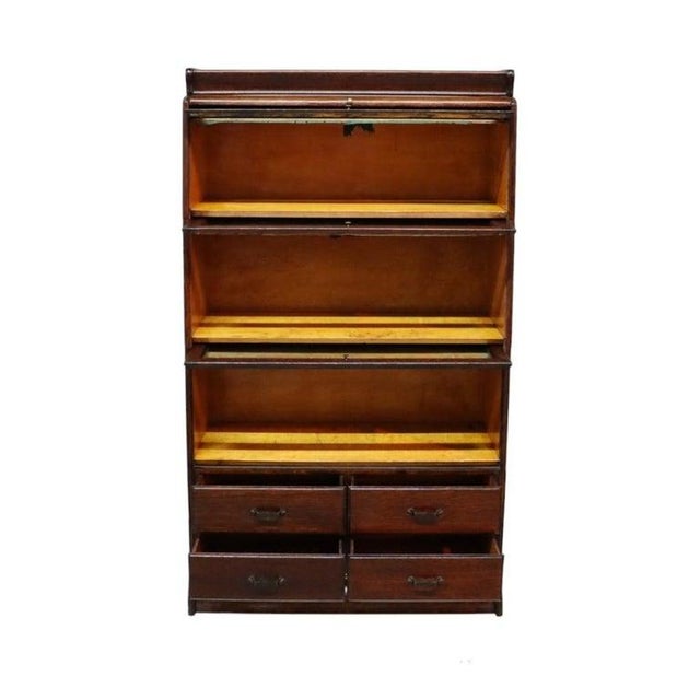 Arts & Crafts Camden Cabinet Co. Oak 5-Stack & 4-Drawer Barrister Bookcase C1920 For Sale - Image 4 of 14