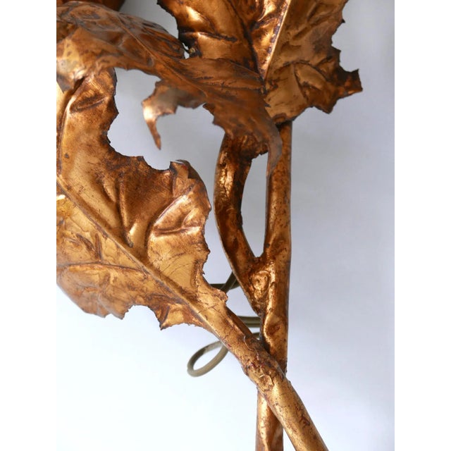 Large Mid-Century Modern Gilt Metal Three Flamed Thistle Flower Sconce, 1960s For Sale - Image 12 of 18
