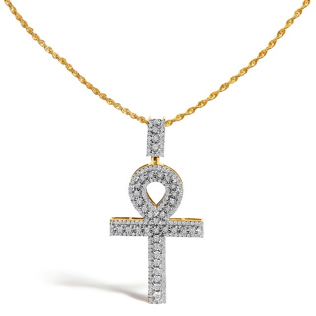 Honor legacy and modern style in one luminous gesture with this ankh pendant, sculpted in solid 10K yellow gold and...