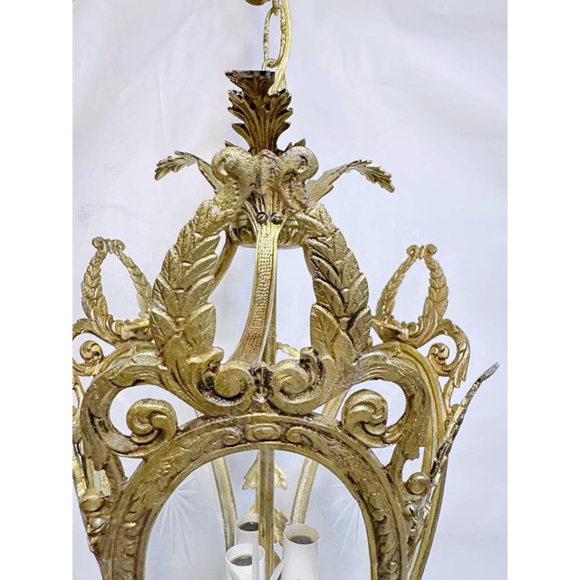 Vintage Bronze Lantern With Etched Glass Panels For Sale - Image 9 of 17