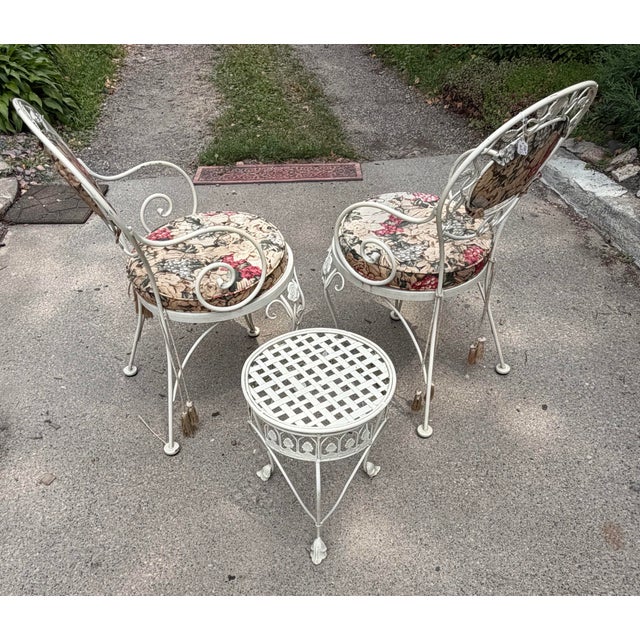Mid-Century Modern Woodard Chantilly Rose 1960s Wrought Iron Patio Set, 3 Pieces For Sale - Image 3 of 12