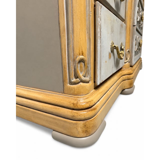 Vintage French Provincial 12-Drawer Serpentine Dresser • 73” Long • Hand-Carved Details • Taupe, Ivory & Antique Gold For Sale - Image 13 of 14