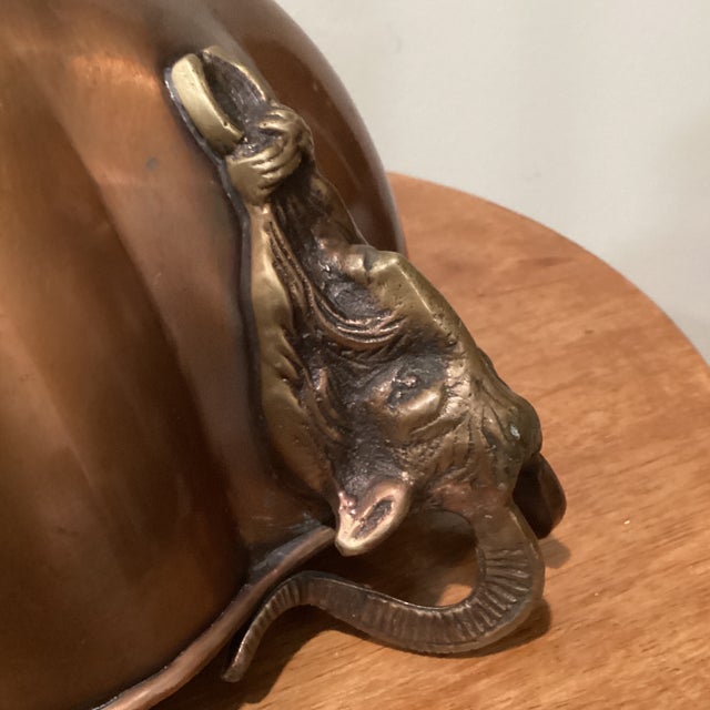 Copper Vintage Scalloped Brass Jardinière Centerpiece Figural Ram Goat Head Handles For Sale - Image 8 of 12