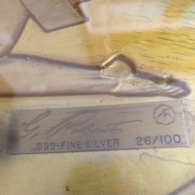 Vintage Gilroy Roberts 999 Pure Silver Round Libra Astrology Sign On Lucite Wall Plaque