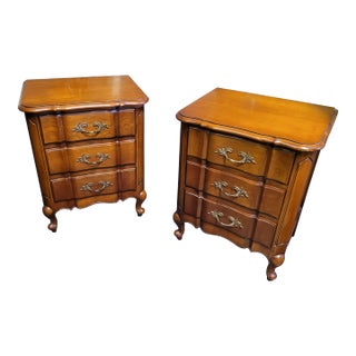 Fine Pair of French 3 Drawer Cherry Wood Nightstands For Sale