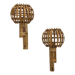 Bamboo Wall Lamps, 1970s, Set of 2 For Sale