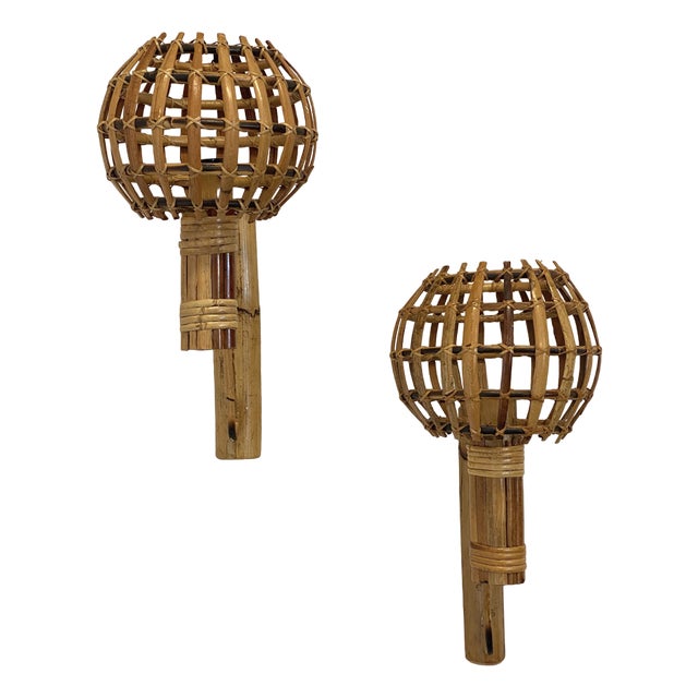 Bamboo Wall Lamps, 1970s, Set of 2 For Sale