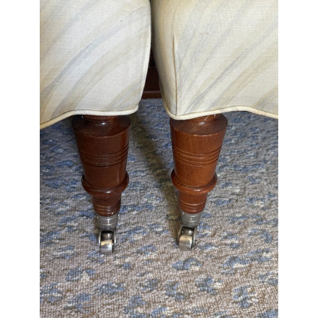 Cream Upholstered Traditional High Back Wing Chairs in Lee Jofa Marble Pattern- a Pair For Sale - Image 8 of 12