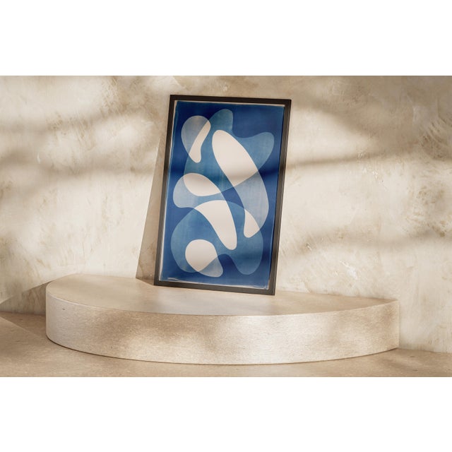 2026, Mid Century Modern Monotype, Unique Print in Blue Tones, the Splash, Floating Forms on Paper For Sale In Miami - Image 6 of 8