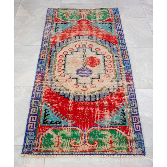1980s Hand Knotted Turkish Rug. Floral Colorful Small Area Rug, Bath Mat, Kitchen Decor 2'2" X 4'5" For Sale - Image 11 of 13
