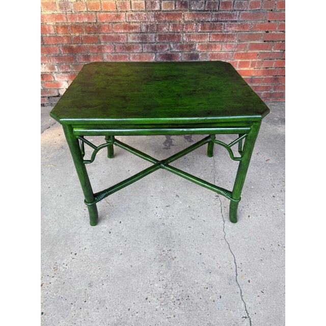 Vintage Mid Century Rattan Side Table With Deep Verdant Lacquer Finish - Newly Painted For Sale - Image 9 of 12
