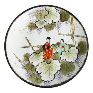 Meiji Hand-Painted Kutani Porcelain Charger with Women and Vine Arbor, 1920s For Sale