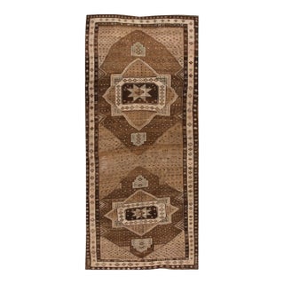 1950s Brown Vintage Turkish Anatolian Handmade Geometric Designed Wool Rug For Sale