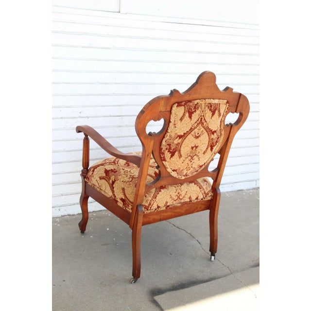 Late 19th Century Antique Armchair With Upholstery On Casters For Sale - Image 4 of 6