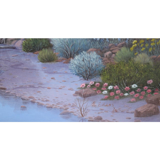 Blue Vintage Sunset Landscape Painting, Oil on Canvas, Signed by Leyette Edens For Sale - Image 8 of 8